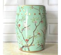 Tabouret Rond en céramique avec Motif Oiseau émaillé, Tambour Peint à la Main, Repose-Pieds décoratif pour Chaussures, Petite Table pour terrasse, Chambre ou Balcon.(Green)