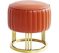Tabouret rond en cuir de qualité supérieure - Ottomans doux au toucher avec base dorée, design ergonomique confortable - respirant et confortable