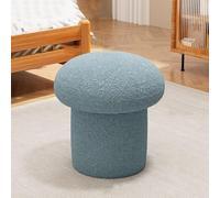 Tabouret rond en forme de champignon en laine d'agneau avec repose-pieds en bois massif pour salon, chambre à coucher, bureau, cuisine, balcon