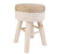 Tabouret rond en jute et bois - Ø 30 x 42 cm - design boho - tabouret multifonctionnel pour le salon, la chambre à coucher et l'entrée - marron/blanc