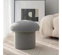 Tabouret rond en laine d'agneau - Design champignon - En bois massif - Repose-pieds doux - Pour salon, chambre à coucher, bureau, cuisine, balcon - Gris - Grand