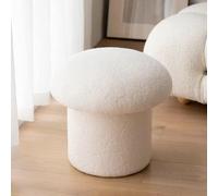 Tabouret rond en laine d'agneau en tissu de laine d'agneau en bois massif, repose-pieds doux pour salon, chambre à coucher, bureau, cuisine, balcon, blanc, taille S