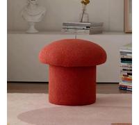 Tabouret rond en laine d'agneau en tissu de laine d'agneau en bois massif, repose-pieds doux pour salon, chambre à coucher, bureau, cuisine, balcon, rouge, taille S