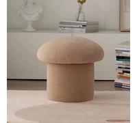 Tabouret rond en laine d'agneau en tissu de laine d'agneau en bois massif, repose-pieds doux pour salon, chambre à coucher, bureau, cuisine, balcon, kaki, taille L