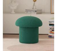 Tabouret rond en laine d'agneau en tissu de laine d'agneau en bois massif, repose-pieds doux pour salon, chambre à coucher, bureau, cuisine, balcon, vert foncé, taille L