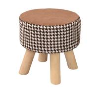 Tabouret Rond en Tissu avec Pieds en Bois Massif, Siège Bas pour Entrée, Changement de Chaussures, Salon ou Chambre, Housse Amovible et Lavable, Petit Siège Stylé (E)