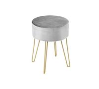 COSTWAY Pouf Tabouret Rond Ø39cm, en Velours avec Pieds Métalliques Robustes, Idéal pour Salon ou Chambre Gris