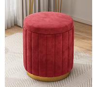 Tabouret rond en velours - Repose-pieds rembourré avec base dorée, chaise de coiffeuse de grande capacité pour salon et chambre à coucher, design rouge élégant (34 x 34 x 45 cm)