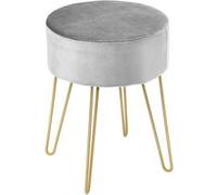 COSTWAY Pouf Tabouret Rond Ø39cm, en Velours avec Pieds Métalliques Robustes, Idéal pour Salon ou Chambre Gris