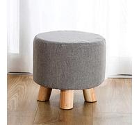 Tabouret rond gris - Tabouret de coiffeuse rembourré en lin avec pieds en bois, parfait pour changer de chaussures et se reposer dans la chambre ou le salon, 28 x 28 x 25 cm