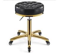 Tabouret rond pivotant à 360° pour salon de coiffure, charge de 150 kg, tabouret hydraulique robuste avec roulettes et base en acier inoxydable doré (noir huileux)