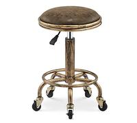 Tabouret rond pivotant à roulettes en cuir synthétique réglable en hauteur, chaise hydraulique rétro robuste pour massage à domicile, bureau, E, 65 cm (K 65 cm)