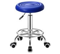 Tabouret rond robuste avec repose-pieds, réglable en hauteur, en cuir synthétique, pour spa, salon, tatouage, bureau, massage, petit (bleu)