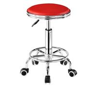 Tabouret rond robuste avec repose-pieds, réglable en hauteur, style industriel moderne, en métal, pour spa, tatouage, travail, massage, rouge