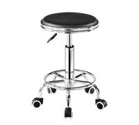 Tabouret rond robuste avec repose-pieds, réglable en hauteur, style industriel moderne, en métal, pour spa, tatouage, massage, travail (noir)