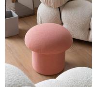 Tabouret rond rose en tissu de laine d'agneau doux en tissu champignon repose-pieds en bois massif pour salon, chambre à coucher, cuisine, balcon - Petite taille, élégant et confortable