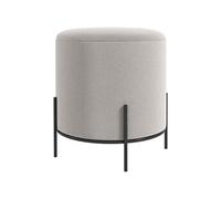 Tabouret rond style contemporain châssis piètement acier noir assise aspect velours gris clair Gris G
