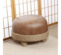 Tabouret rond tissé à la main avec pieds en bois massif pour salon entrée