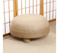 Tabouret rond tissé à la main avec pieds en bois massif pour salon entrée
