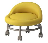 Tabouret roulant avec support dorsal et roulettes pivotantes universelles en cuir synthétique jaune pour la maison ou le bureau