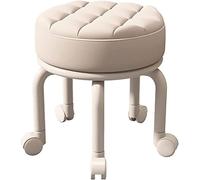 Tabouret roulant bas avec roulettes, petit tabouret bas avec roues pivotantes à 360°, tabouret en cuir synthétique pour la maison, le bureau, le garage, le magasin, le fitness, le sport, gris (blanc,