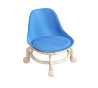 Tabouret roulant bleu avec dossier et roulettes pour salon, bibliothèque, cuisine, tabouret de pédicure rotatif à 360 °, siège bas multifonction, 38 cm