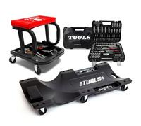 Tabouret Roulant BM TOOLS Plateau Outils de Rangement avec Chariot de visite et Coffret 108 outils PACK Garagiste Mécano Auto