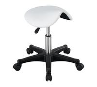 Tabouret Roulant de Selle Chaise de Bureau roulante réglable en Cuir d'unité Centrale avec la Chaise de Salon de Roues, for Le Massage, Cuisine de Bureau à la Maison(White)