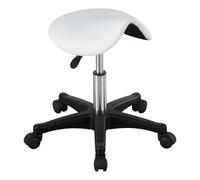 Tabouret Roulant de Selle Chaise de Bureau roulante réglable en Cuir d'unité Centrale avec la Chaise de Salon de Roues, for Le Massage, Cuisine de Bureau à la Maison(White)