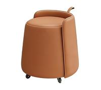 Tabouret roulettes, Petits Tabourets Bas, Roulant Pivotant 360°, Rond à, Chaise en Cuir PU, Bois Massif, pour Maison, Magasin, Bureau(Yellow)