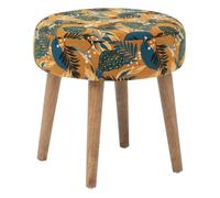 Atmosphera - Tabouret d'Appoint Sango Ocre Tropical - 38 x 40 cm - Velours et Pieds en Bois - pour Salon, Chambre, Style Bohème