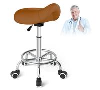 Tabouret Selle de Cheval pour Anti-mal de Dos, Tabouret Ergonomique à Roulettes, Tabouret Esthetique Réglable en Hauteur de 46 à 59cm, Tabouret Roulettes avec Coussins Rembourrés pour Dentiste, Marron