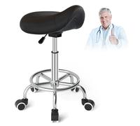 Tabouret Selle de Cheval pour Anti-mal de Dos, Tabouret Ergonomique à Roulettes, Tabouret Esthetique Réglable en Hauteur de 46 à 59cm, Tabouret Roulettes avec Coussins Rembourrés pour Dentiste, Noir