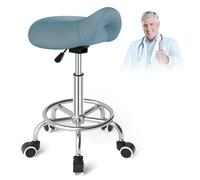 Tabouret Selle de Cheval pour Anti-mal de Dos, Tabouret Ergonomique à Roulettes, Tabouret Esthetique Réglable en Hauteur de 46 à 59cm, Tabouret Roulettes avec Coussins Rembourrés pour Dentiste, Bleu