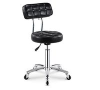 Tabouret Selle pivotant réglable en Cuir PU avec roulettes - Chaise Moderne avec Coussin Noir pour Bureau à Domicile, Salon de Coiffure, institut de beauté, Tabouret de Bureau réglable en ha