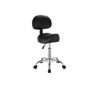 Tabouret Selle Support Dorsal Roulettes, Charge 204 kg, Hauteur Réglable, Cuir PU, Noir