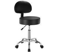 VEVOR Tabouret à roulettes avec Support Dorsal, capacité Poids 204 kg, Rond Tabouret Roulant, Hauteur réglable, Chaise pivotante en Cuir PU épais, pour Salon, Spa, Massage, Tatouage, Clinique, Noir
