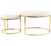 Tabouret semi artisanal LOT DE 2 ZADA 40 > 60x40 > 60x32 > 41 ivoire et or