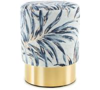Tabouret semi artisanal motif floral ZANA 35x35x46 bleu et or