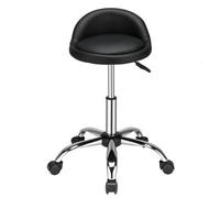 Tabouret - Semi cuir PU - avec roulettes et petit dossier - Noir