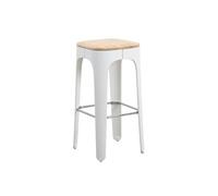 Tabouret structure blanche en résine, assise en bois clair - Hauteur 72,5 cm