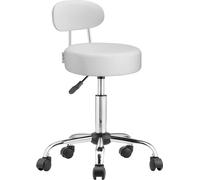 Casaria Tabouret à roulettes Tabouret de Bureau avec Dossier réglable en Hauteur pivotable 360° Tabouret Atelier Similicuir Blanc