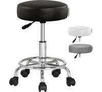 Casaria® Tabouret à roulettes Noir Hauteur réglable 51-65 cm Repose-Pieds métal Rembourrage pivotable 360 °C roulettes