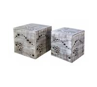Tabouret Table D'appoint Set De 2 Cubes En Bois