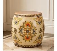 Tabouret Tambour À Motif Floral Doré Peint À La Main, Bout de Canapé Style Chinois pour Salon ou Balcon, Sellette Décorative Résistante(White)