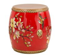 Tabouret tambour chinois en bois - Table d'appoint polyvalente intérieur/extérieur et support pour plantes, repose-pieds décoratif pour salon, chambre à coucher, terrasse