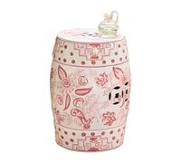 Tabouret Tambour en céramique, 45 cm de Hauteur, Style Chinois, idéal pour Poser des Plantes, décorer Un Jardin ou comme Table d'appoint d'extérieur. Red