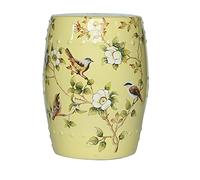 Tabouret Tambour en céramique Fleur et Oiseau, Tabouret décoratif de Jardin, adapté au, Patio, à la pelouse, l'intérieur l'extérieur Maison(Yellow)
