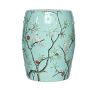 Tabouret Tambour en céramique Fleur et Oiseau, Tabouret décoratif de Jardin, adapté au, Patio, à la pelouse, l'intérieur l'extérieur Maison(Light Blue)