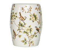 Tabouret Tambour en céramique Fleur et Oiseau, Tabouret décoratif de Jardin, adapté au, Patio, à la pelouse, l'intérieur l'extérieur Maison(White)